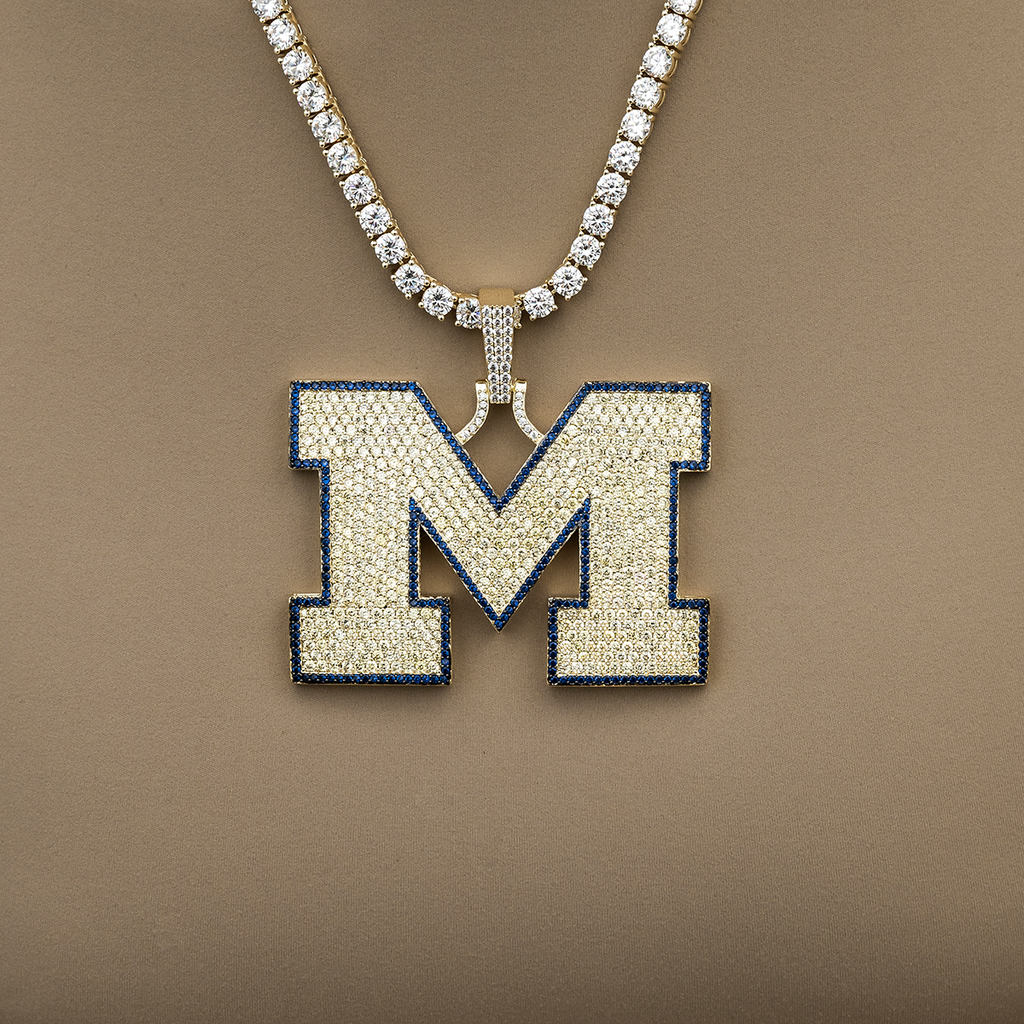 Large University of Michigan Wolverines Official NCAA Logo Pendant in Yellow Gold