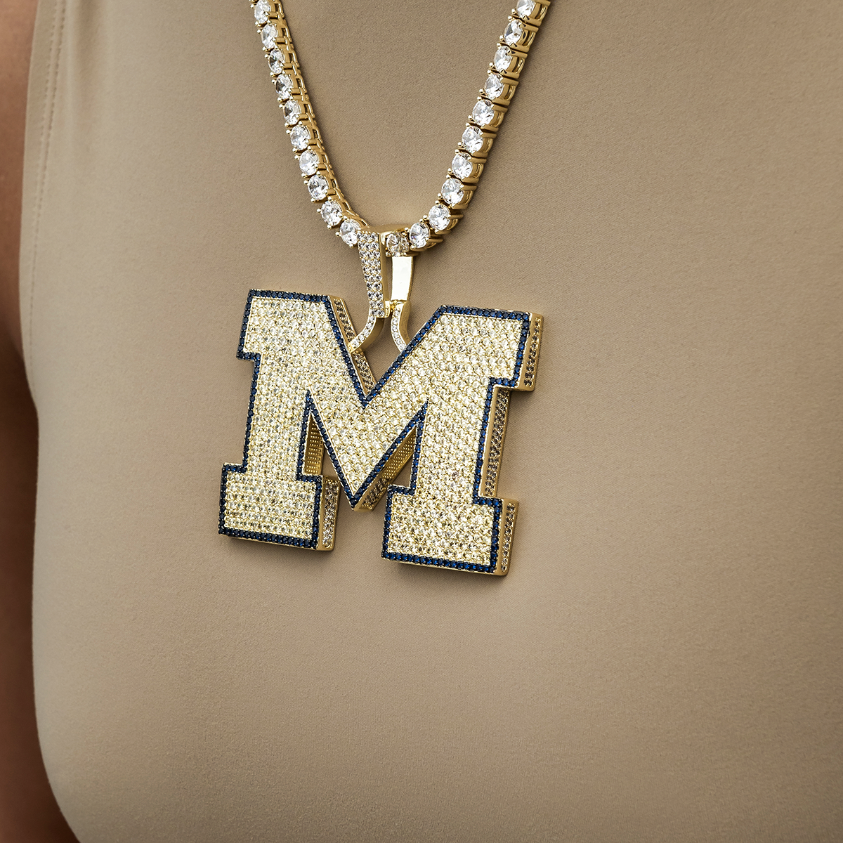 Large University of Michigan Wolverines Official NCAA Logo Pendant in Yellow Gold
