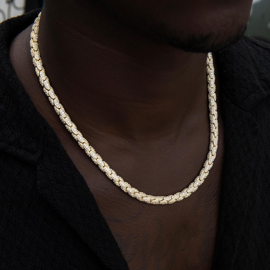 Diamond Pave Snake Link Chain in Yellow Gold-6mm