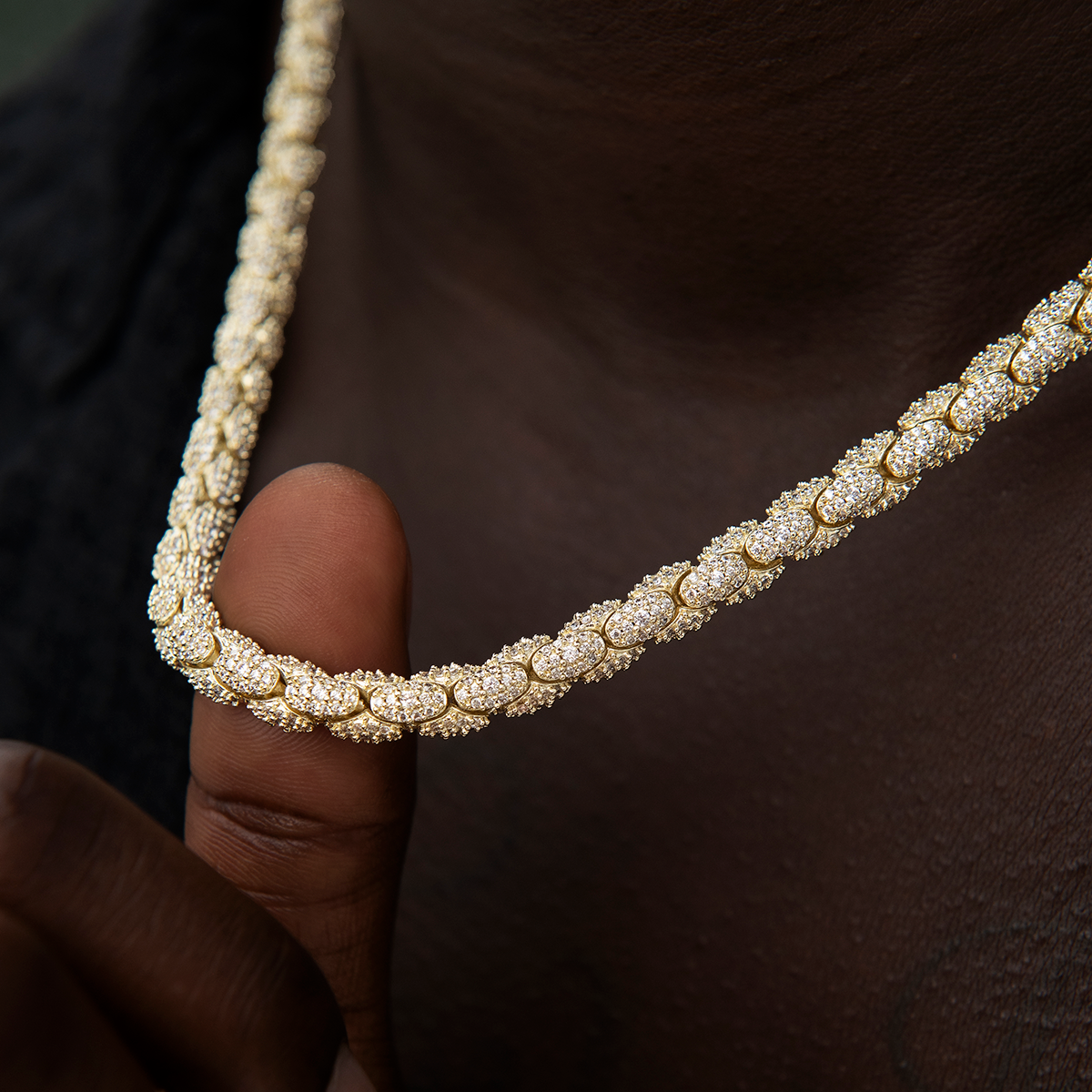 Diamond Pave Snake Link Chain in Yellow Gold-6mm