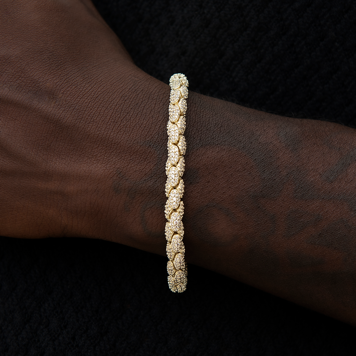 Diamond Pave Snake Link Bracelet in Yellow Gold-6mm