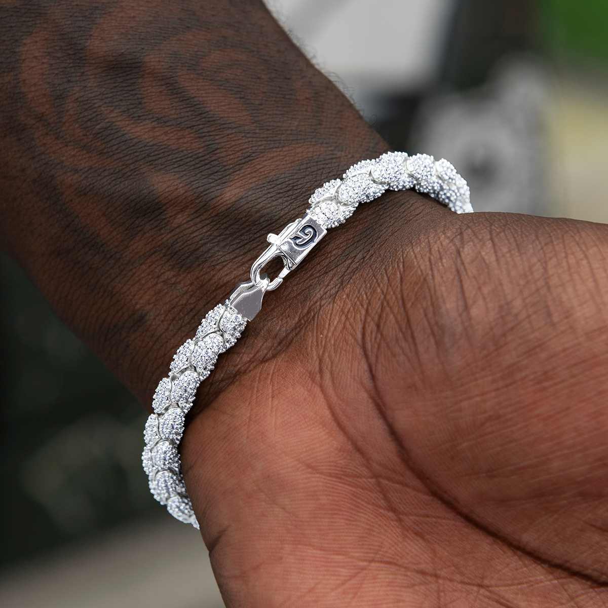 Diamond Pave Snake Link Bracelet in White Gold-6mm