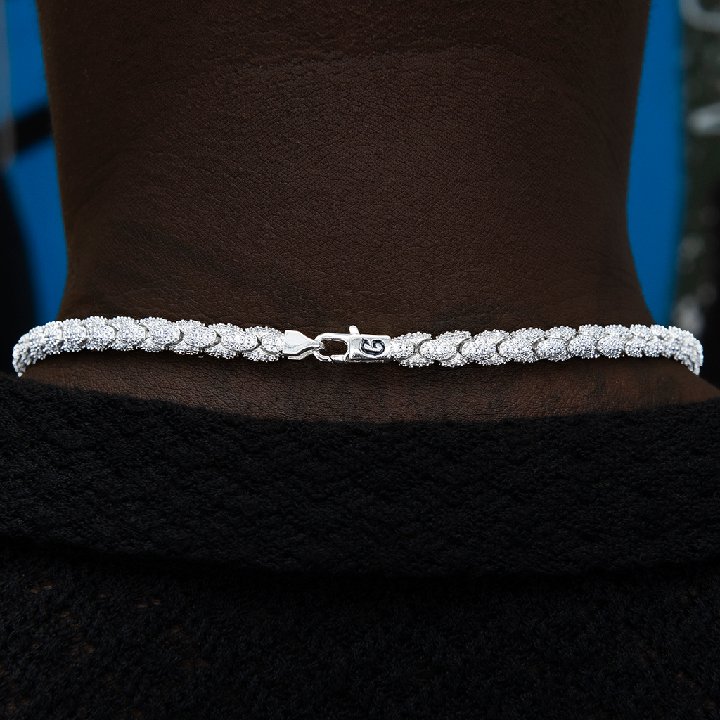 Diamond Pave Snake Link Chain in White Gold-6mm