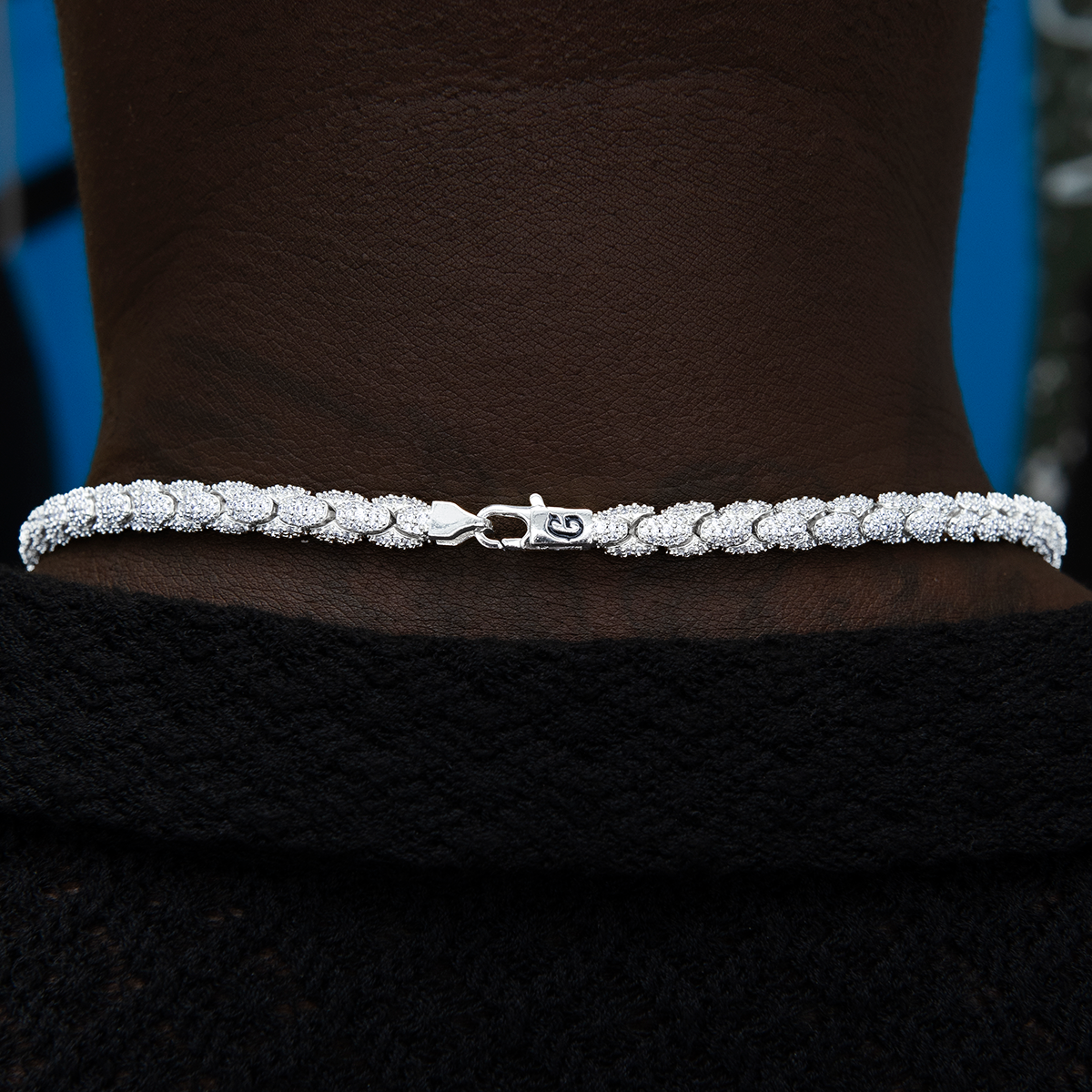 Diamond Pave Snake Link Chain in White Gold-6mm