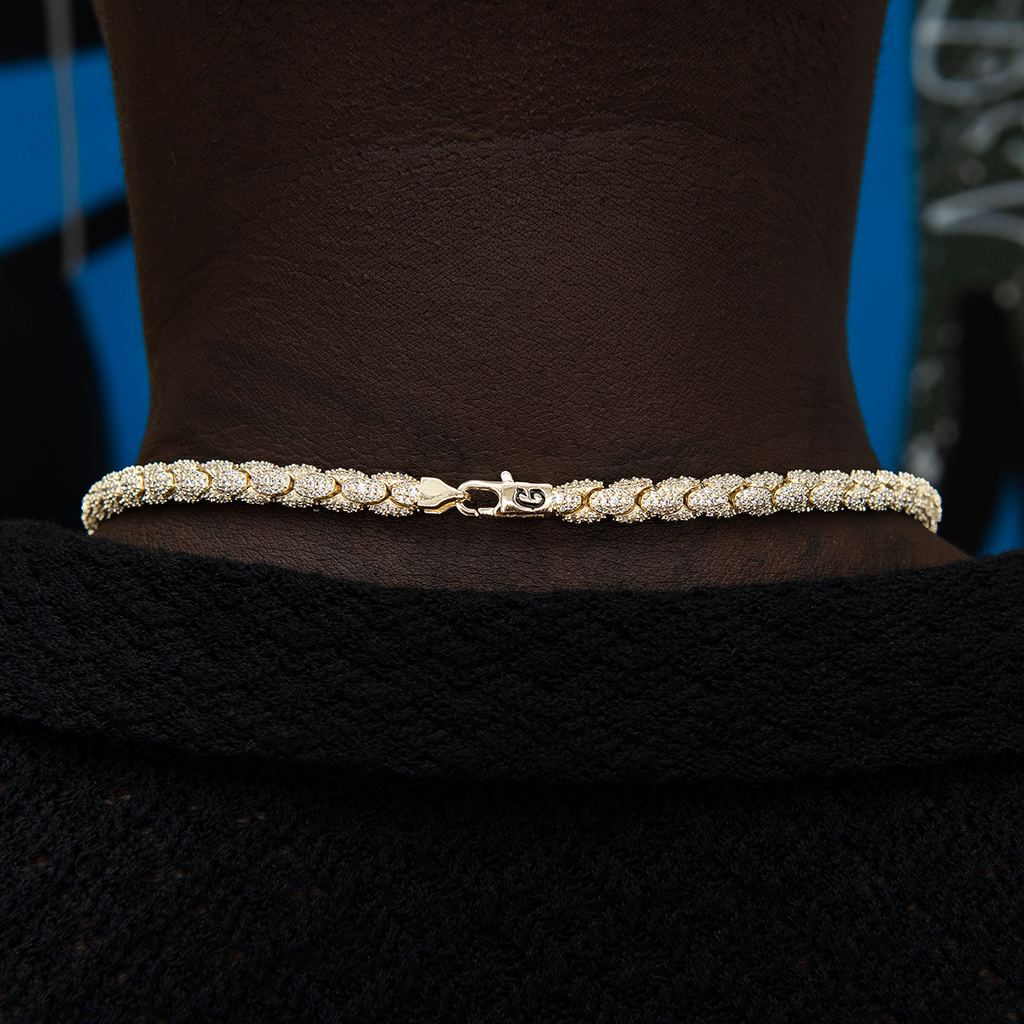 6mm Diamond Pave Snake Link Chain + Pendant Bundle in Yellow Gold