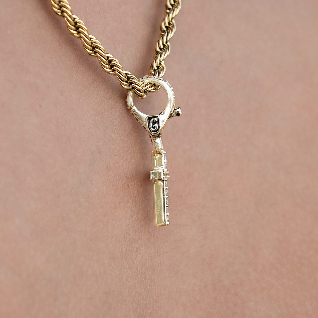 Iced Micro Cross Clip On Charm Pendant in Yellow Gold