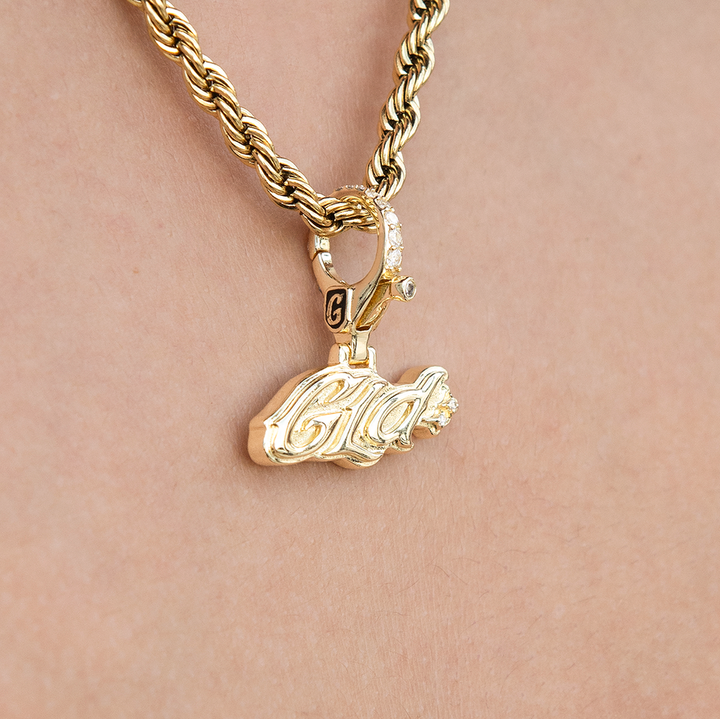 GLD Logo Clip On Charm Pendant in Yellow Gold