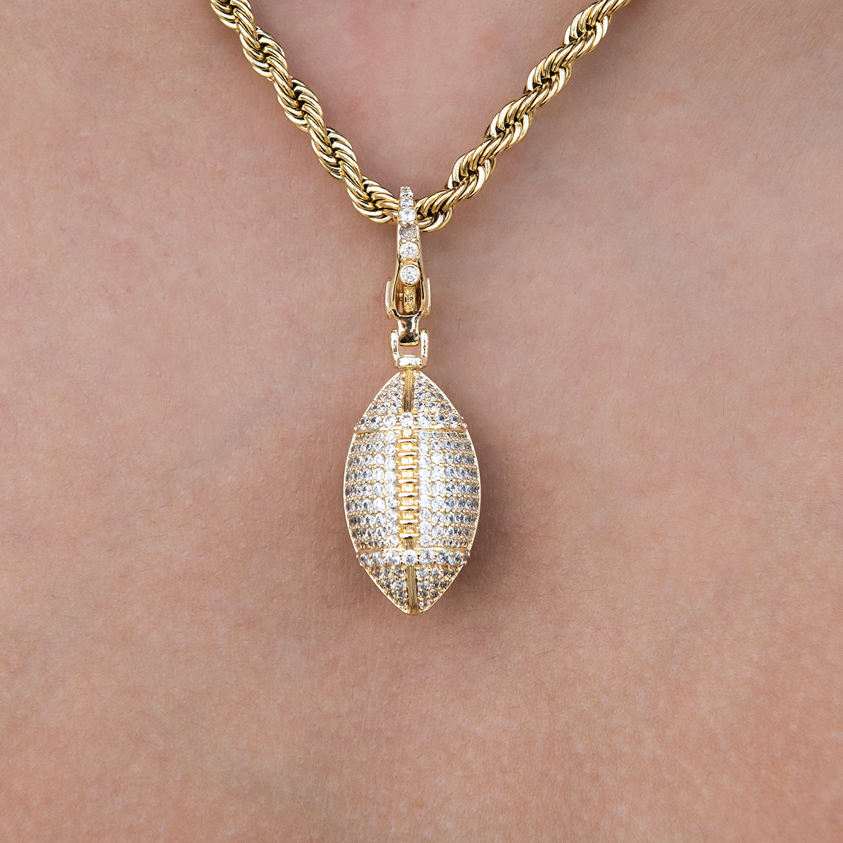 Football Clip On Charm Pendant in Yellow Gold
