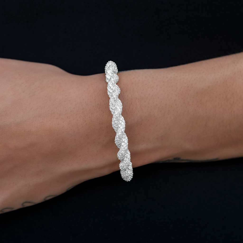 Diamond Rope Cuff Bracelet in White Gold- 6mm