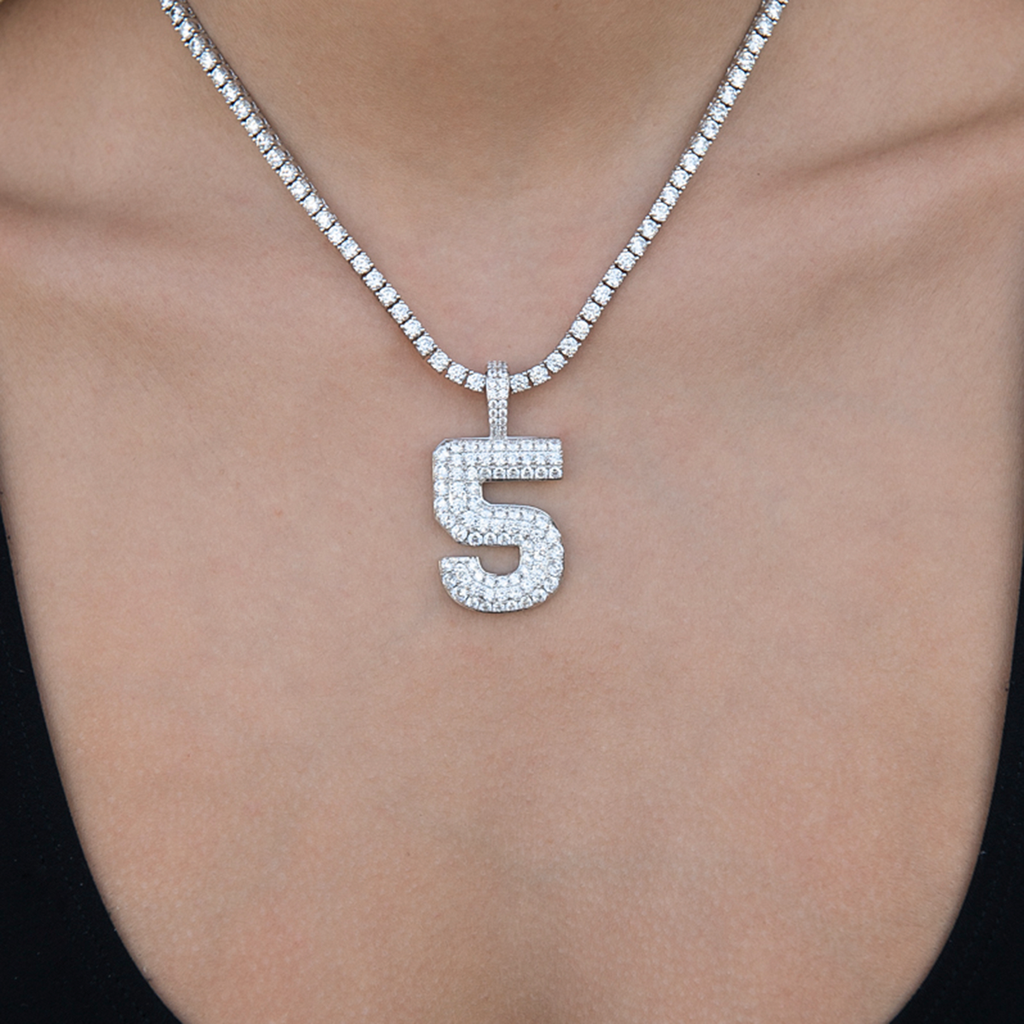 Pave Number Pendants in White Gold