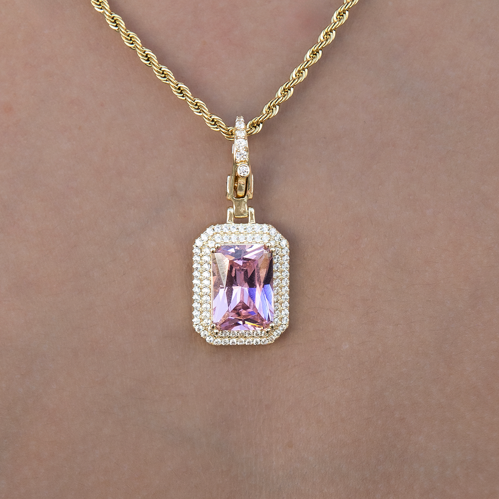 Pink Stone Clip On Charm Pendant in Yellow Gold