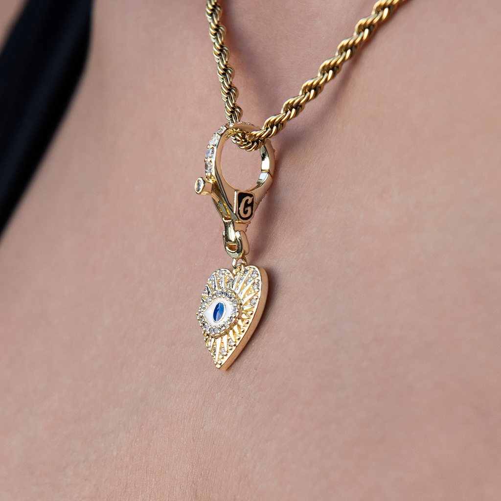 Evil Eye Coin Clip On Charm Pendant in Yellow Gold