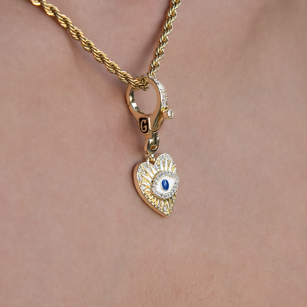 Evil Eye Coin Clip On Charm Pendant in Yellow Gold