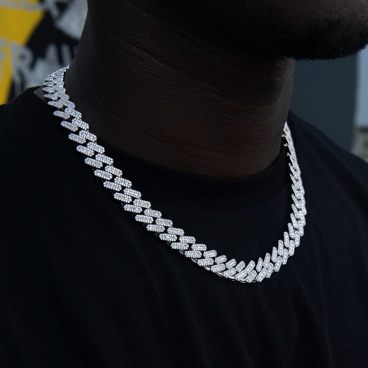 GLD Diamond Baguette Cuban Chain in White Gold- 12mm