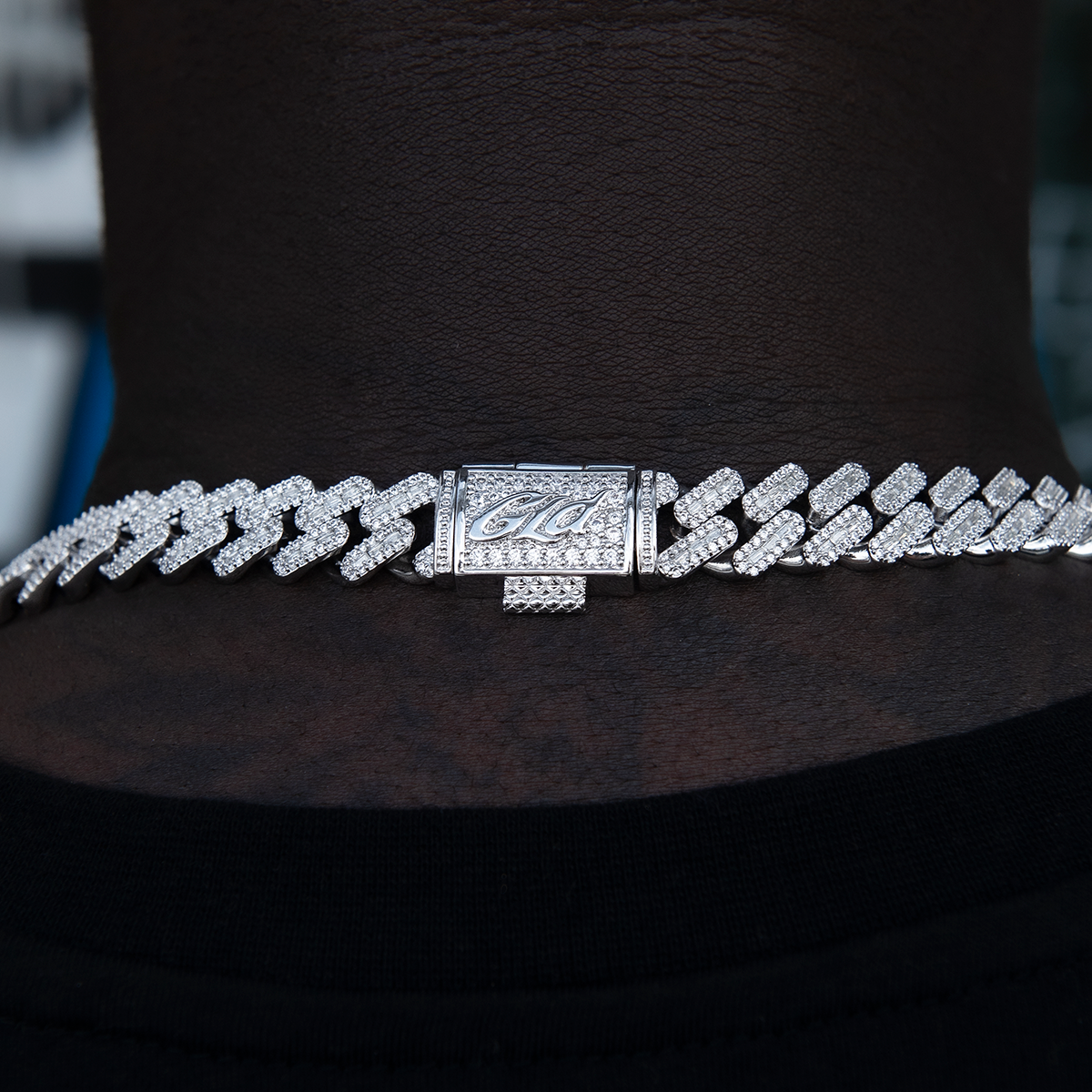GLD Diamond Baguette Cuban Chain in White Gold- 12mm