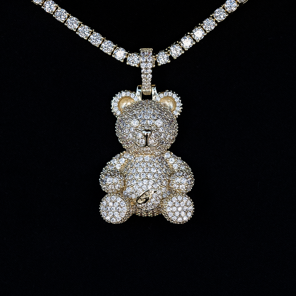 Iced Teddy Bear Pendant in Yellow Gold