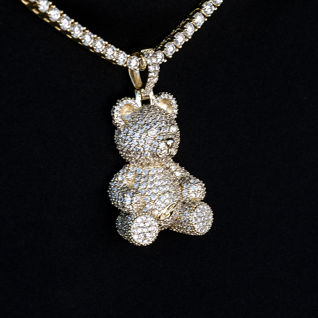 Iced Teddy Bear Pendant in Yellow Gold
