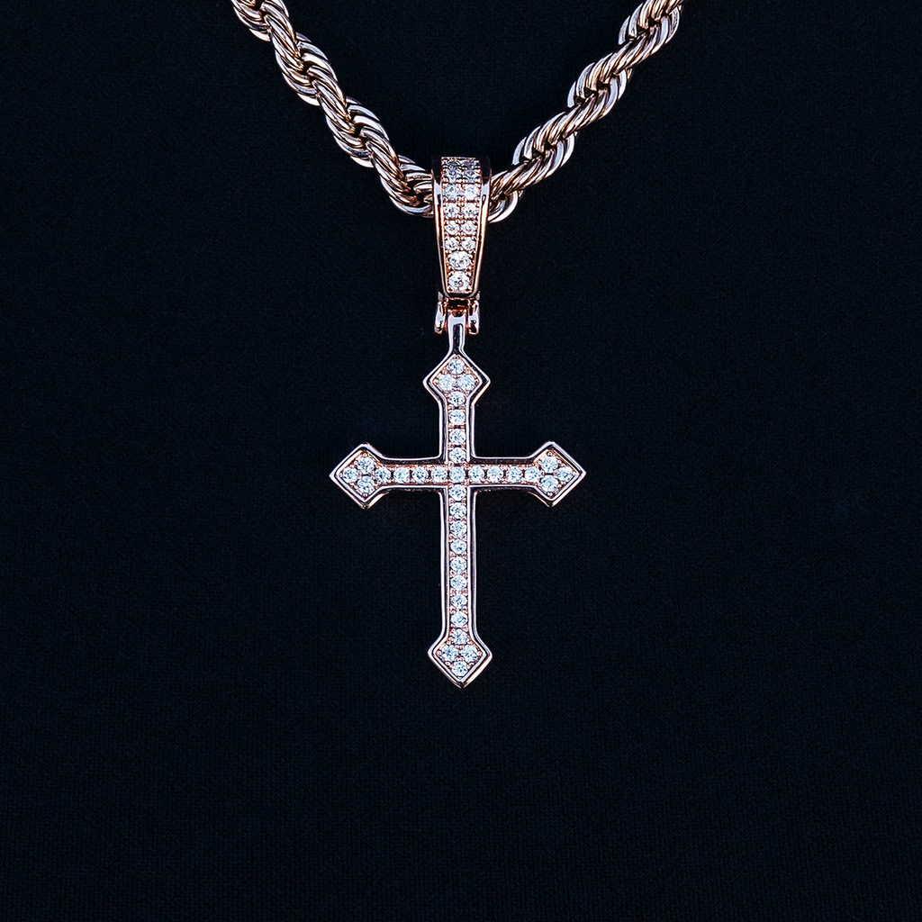 Iced Celtic Cross Pendant in Rose Gold