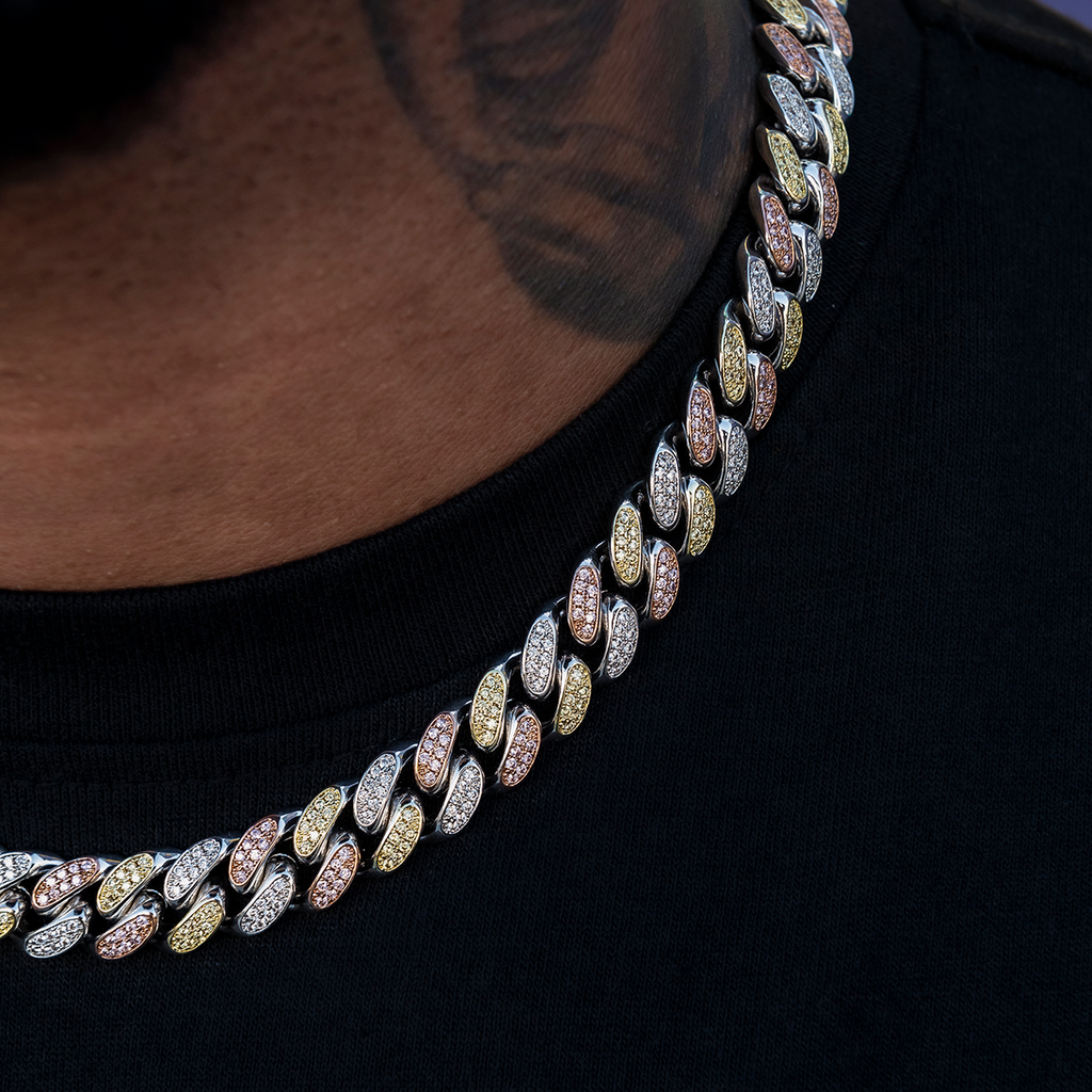 GLD Diamond Cuban Link Chain in Yellow/Rose/White Gold- 12mm