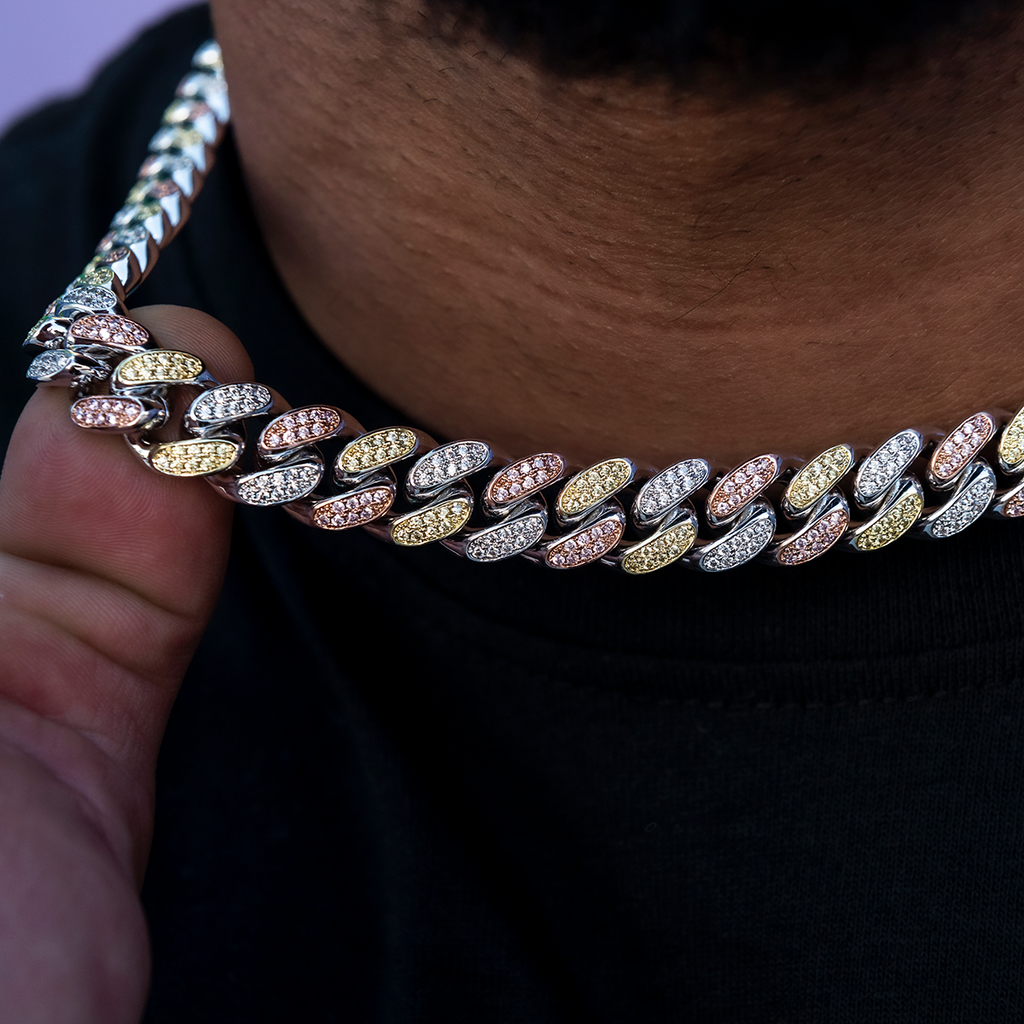GLD Diamond Cuban Link Chain in Yellow/Rose/White Gold- 12mm
