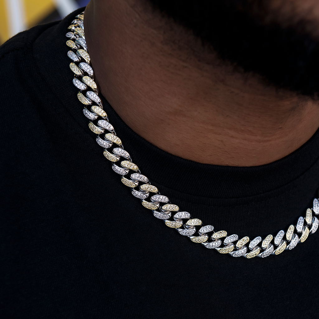 GLD Diamond Cuban Link Chain in White/Yellow Gold- 12mm