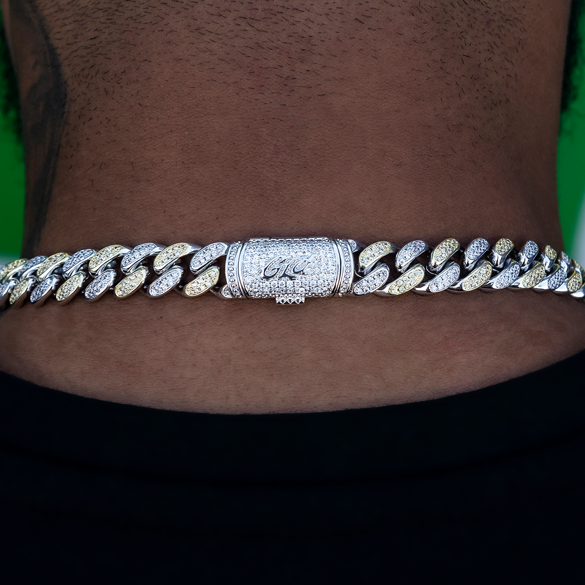 GLD Diamond Cuban Link Chain in White/Yellow Gold- 12mm
