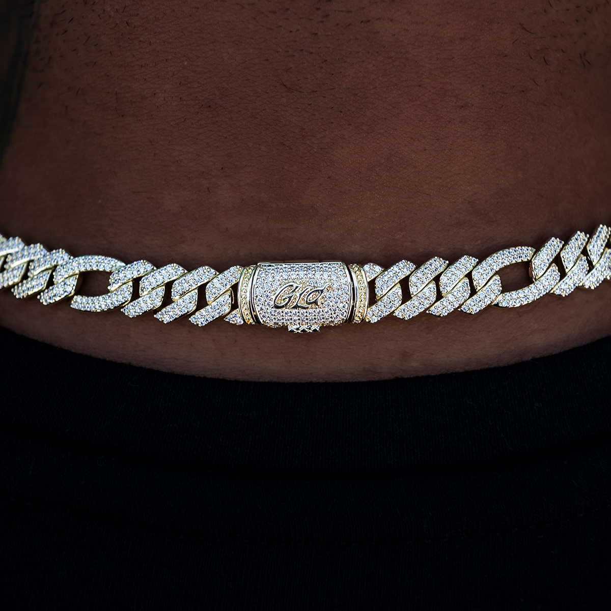 Diamond Figaro Chain in Yellow Gold- 10mm