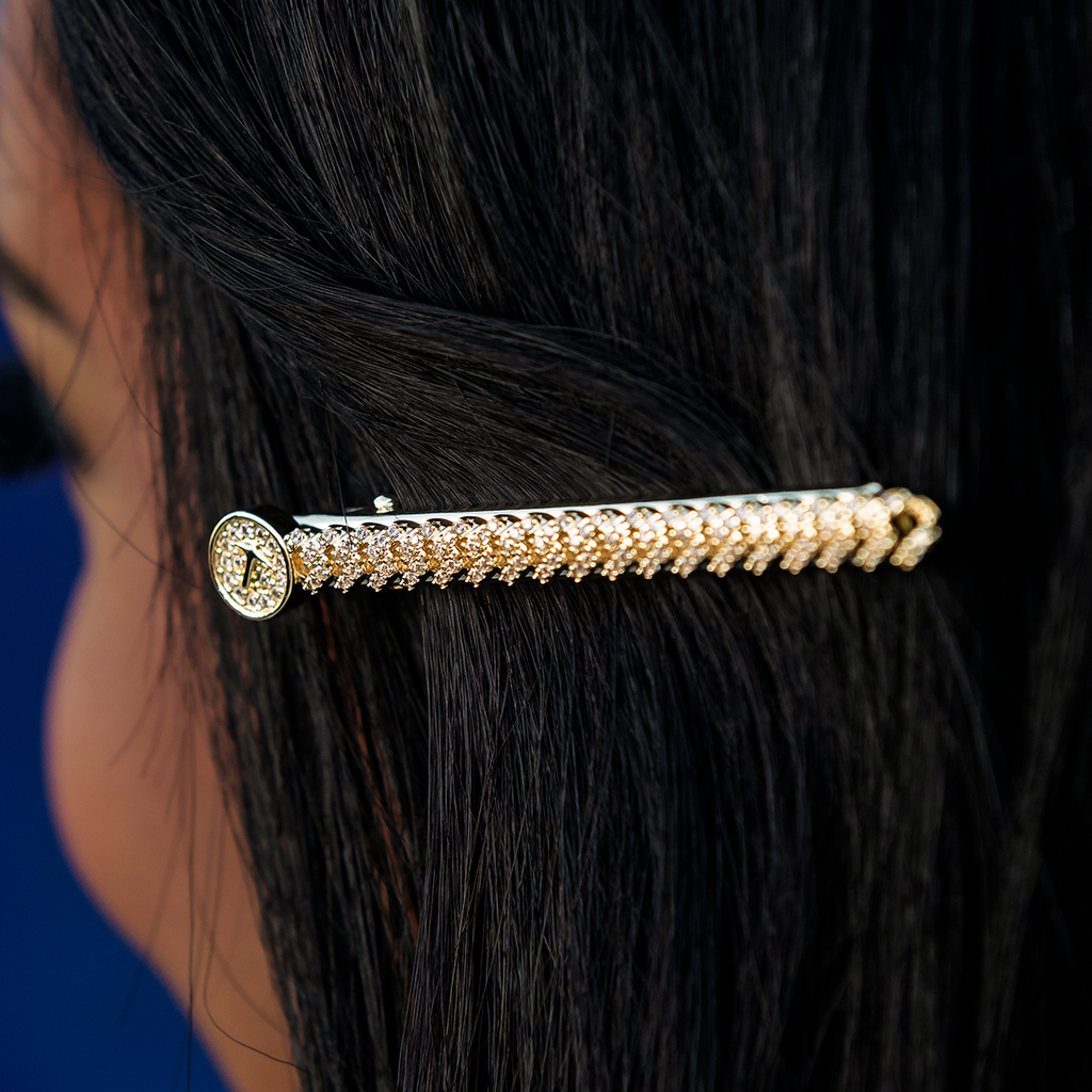 Diamond Cuban Prong Barrette in Yellow Gold- 6mm