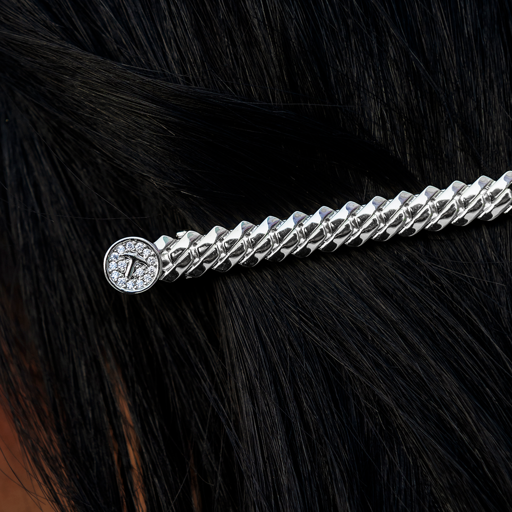 Miami Cuban Barrette in White Gold- 8mm