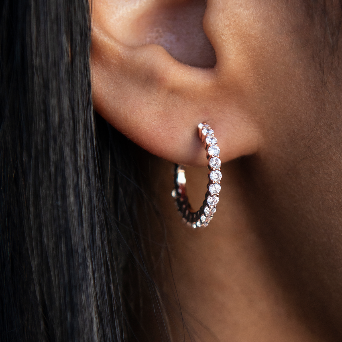 GLD Eternity Hoop Earrings in Rose Gold-2MM