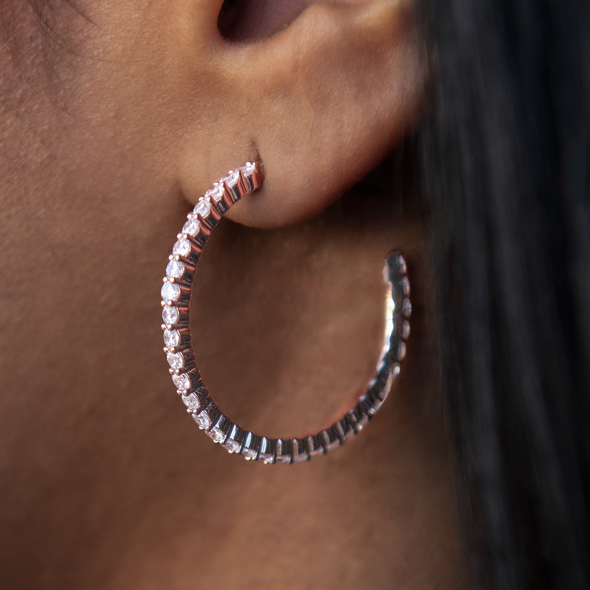 GLD Eternity Hoop Earrings in Rose Gold-2MM