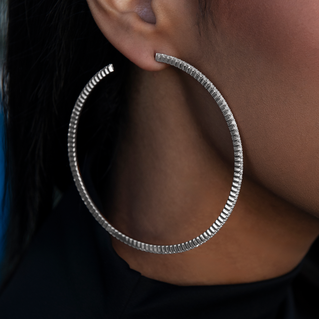 GLD Eternity Hoop Earrings in White Gold-2MM