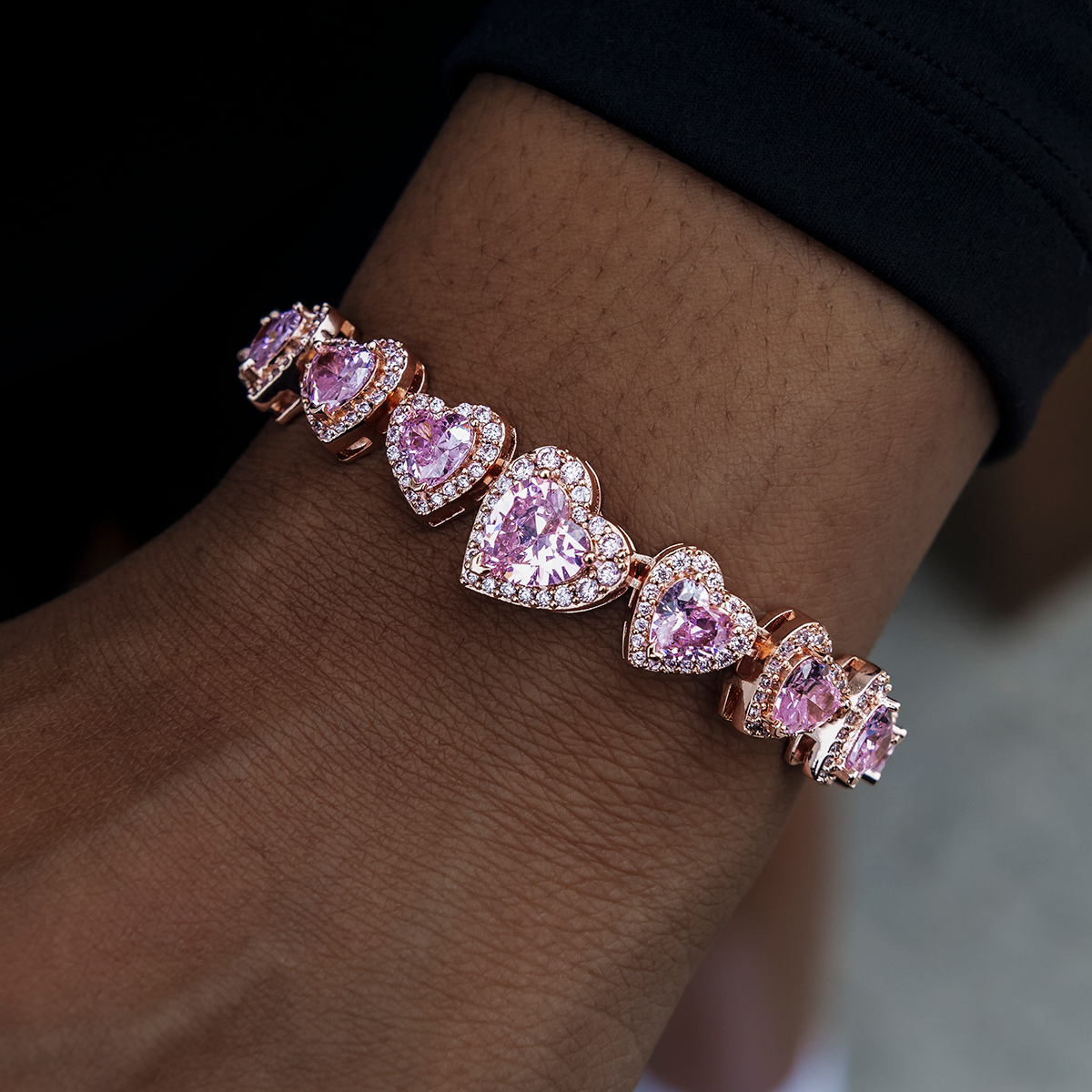 Diamond Pave Heart Cluster Bracelet - Rose Gold
