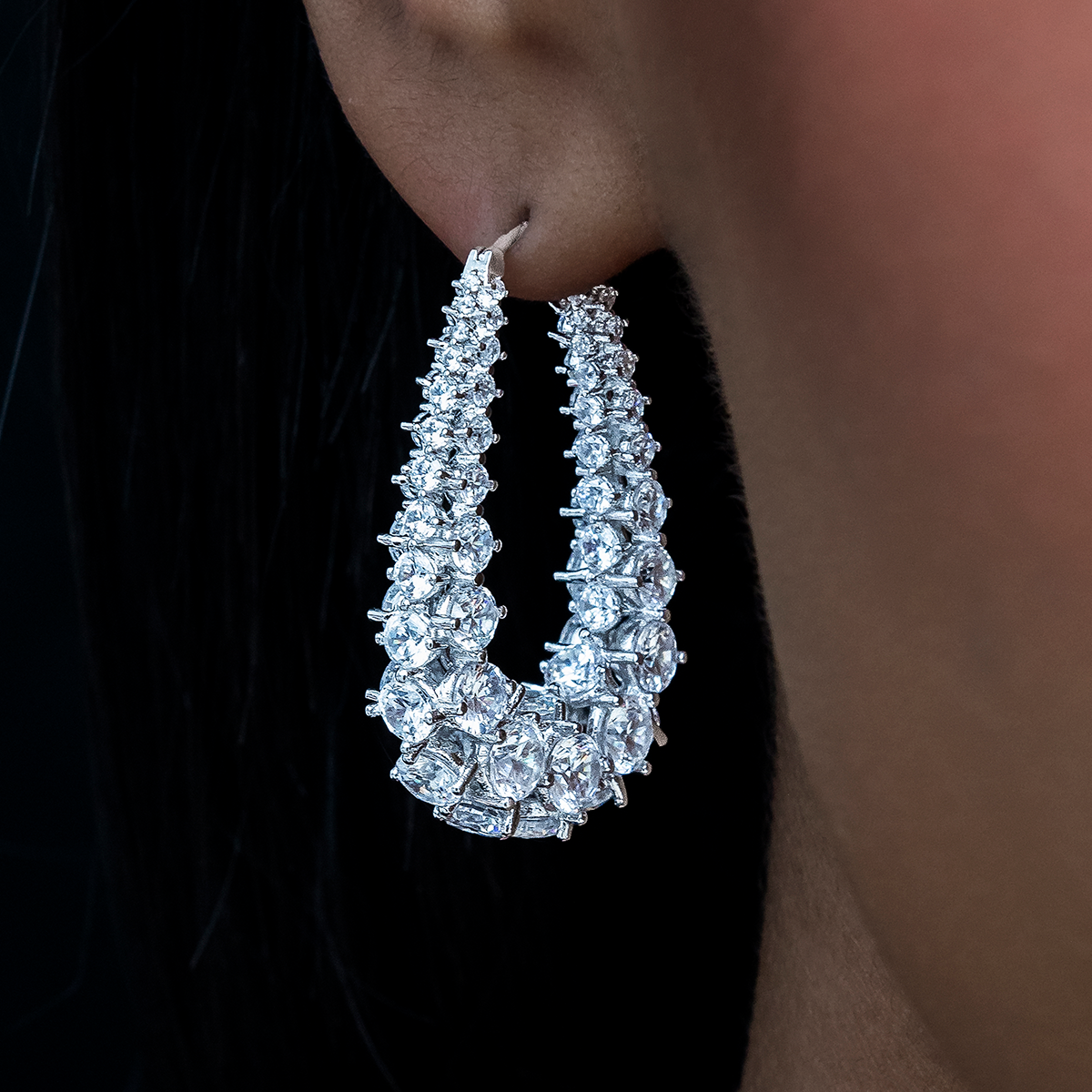GLD Multi Diamond Teardrop Earrings in White Gold