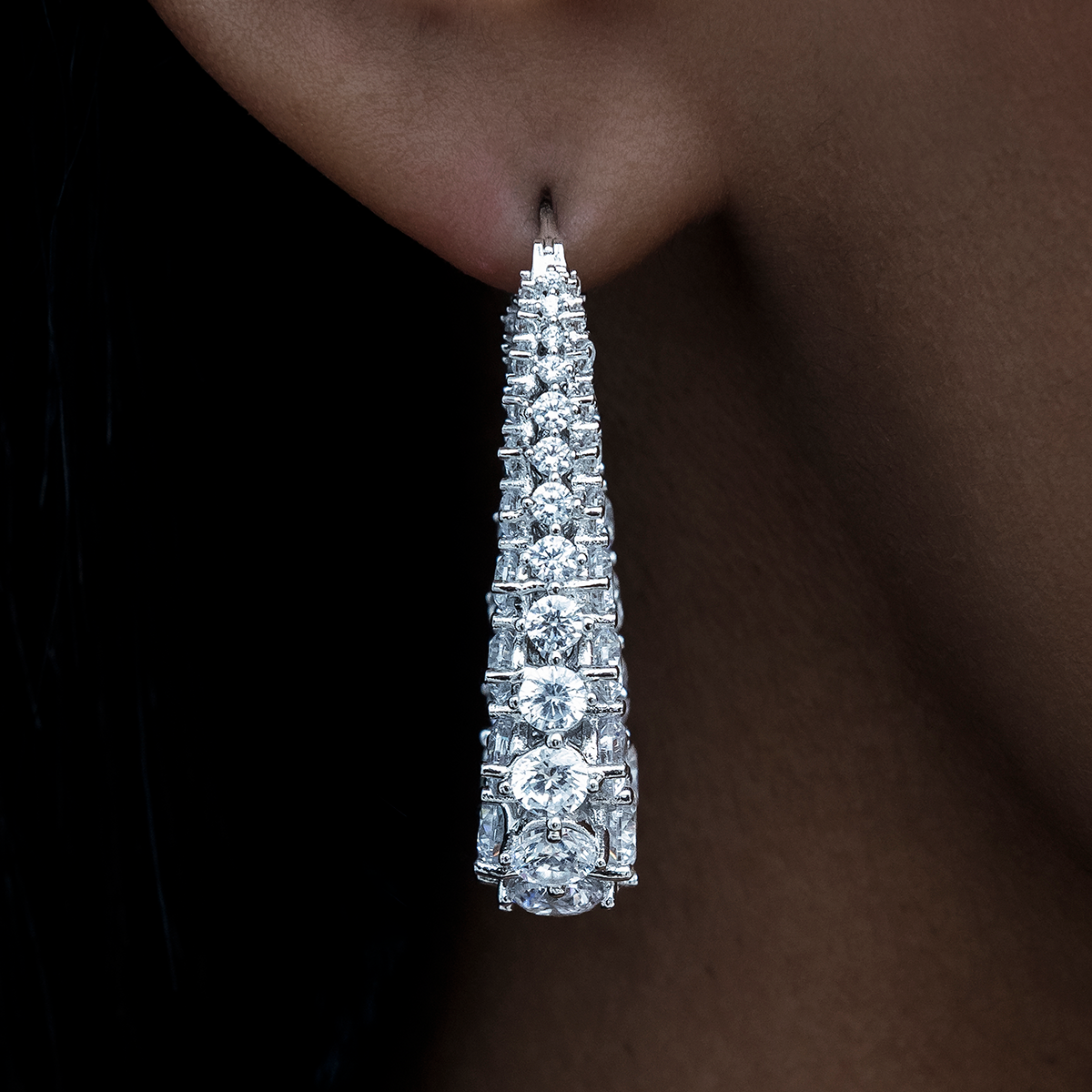 GLD Multi Diamond Teardrop Earrings in White Gold