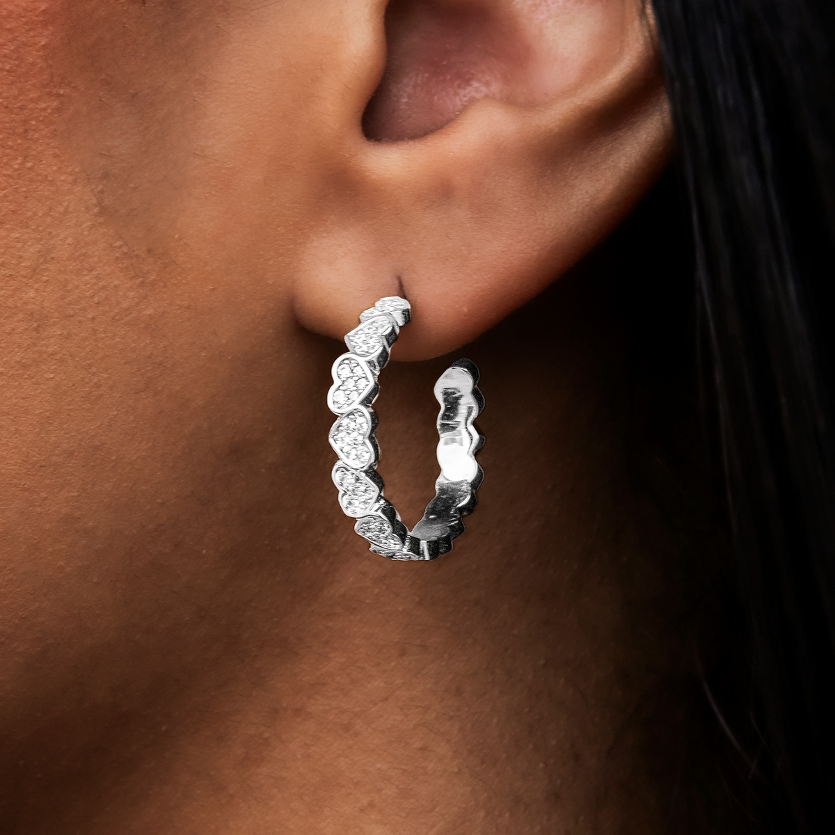 Eternity Heart Hoop Earrings - White Gold