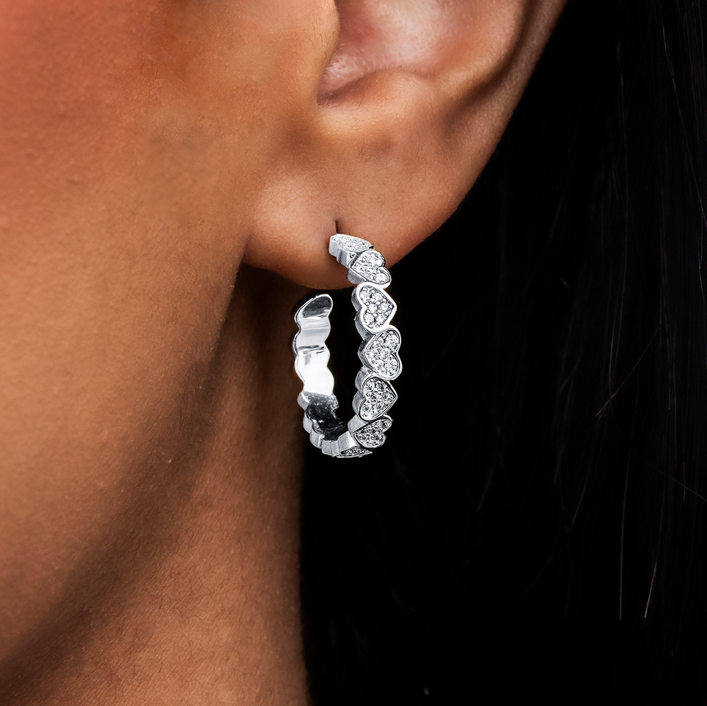 Eternity Heart Hoop Earrings - White Gold