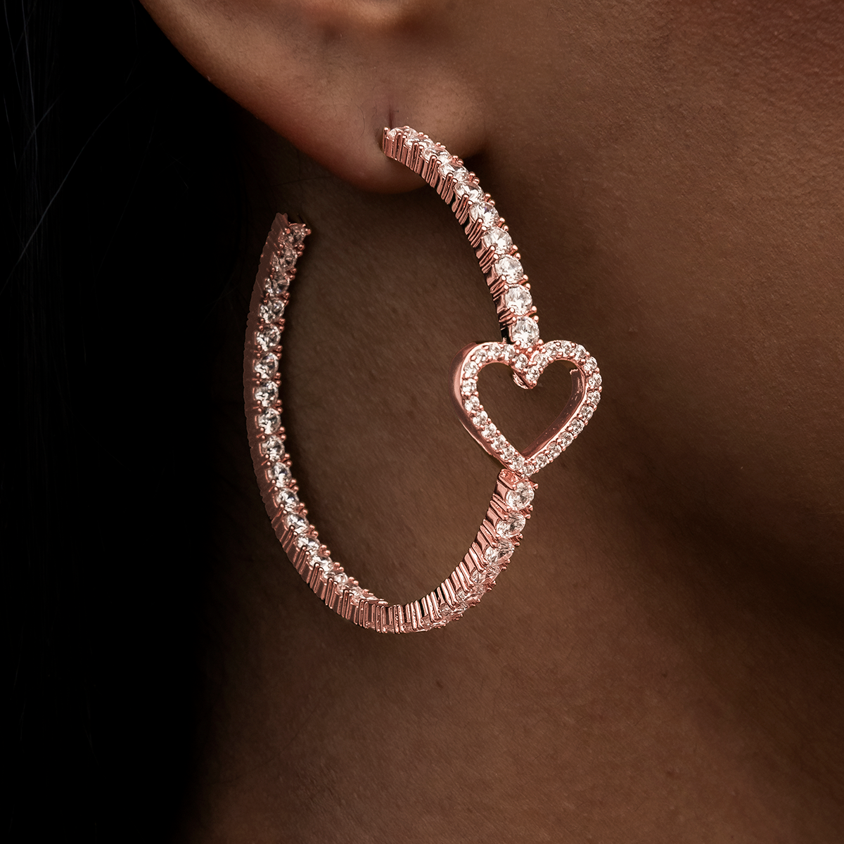 Heart Tennis Hoop Earrings - Rose Gold