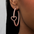 Heart Tennis Hoop Earrings - Rose Gold