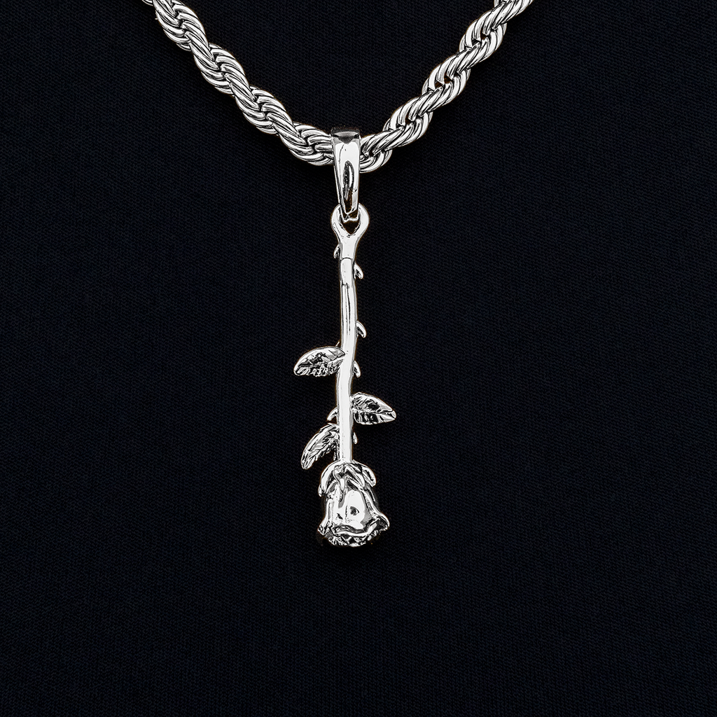 Hanging Rose Pendant in White Gold