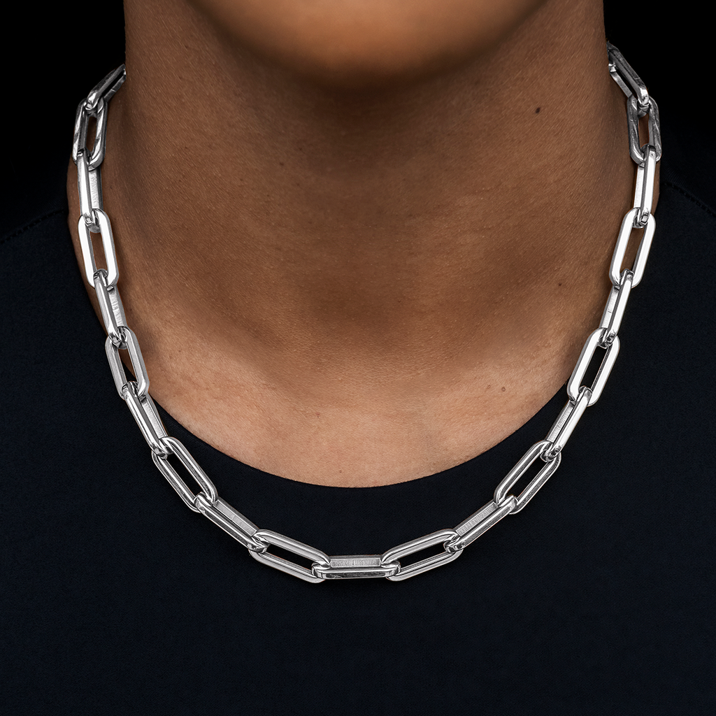 Paper Clip Necklace in White Gold- 8mm