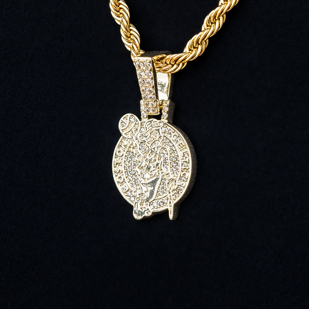Boston Celtics Official NBA Primary Micro Logo Pendant in Yellow Gold