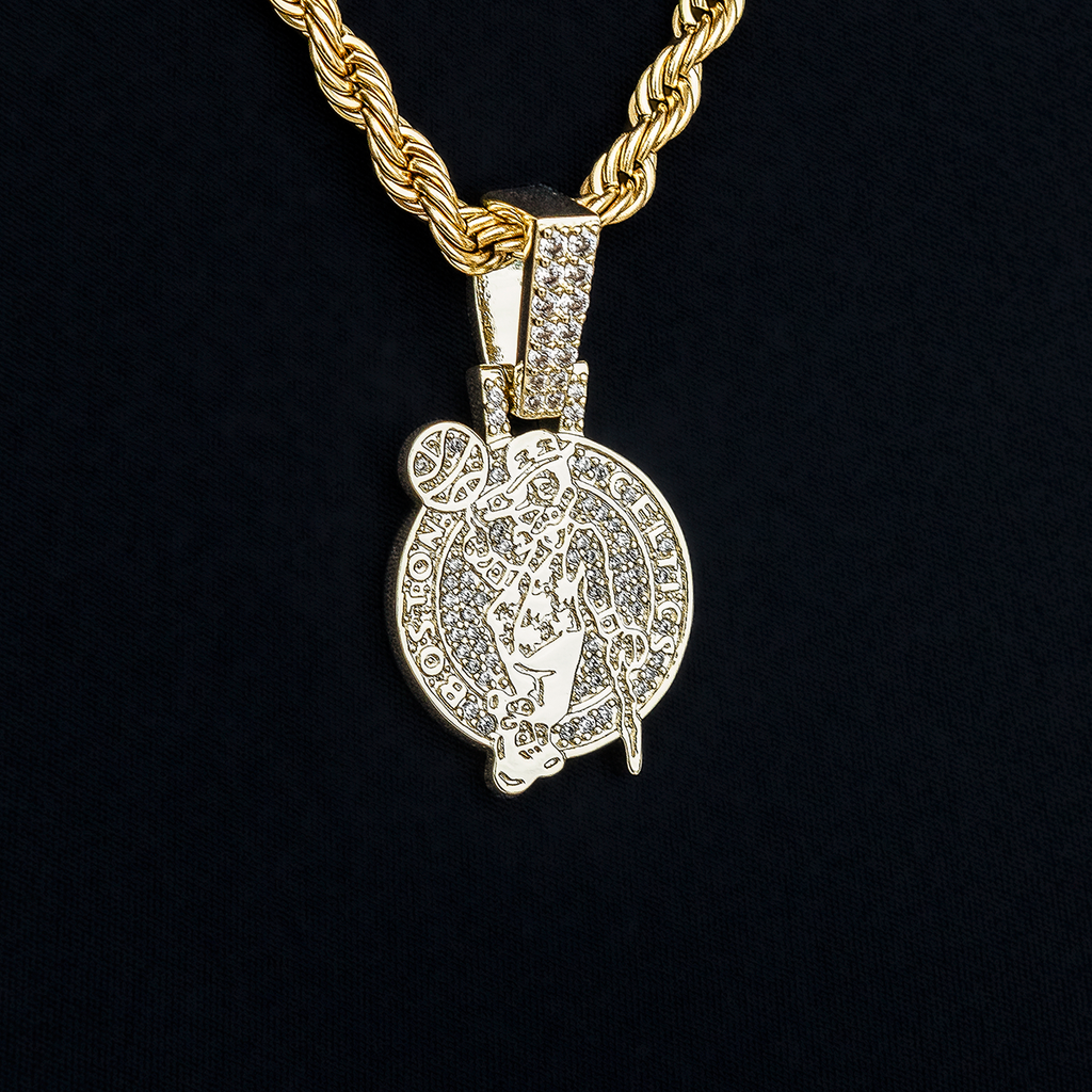 Boston Celtics Official NBA Primary Micro Logo Pendant in Yellow Gold