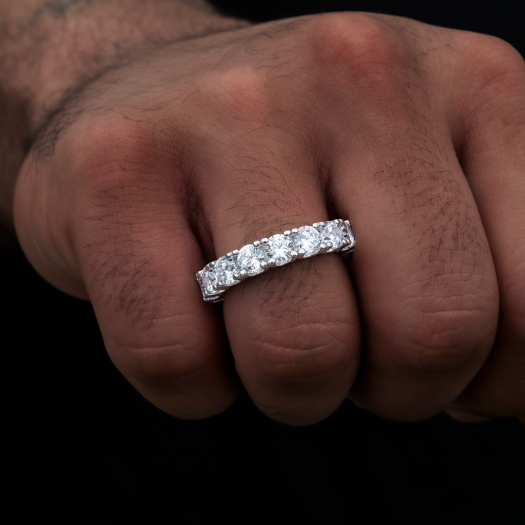 Men's Moissanite Diamond Band Ring in White Gold Vermeil - 5mm