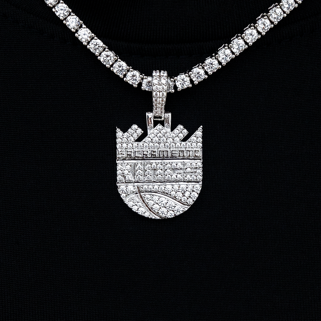 Sacramento Kings Official NBA Micro Logo Pendant in White Gold