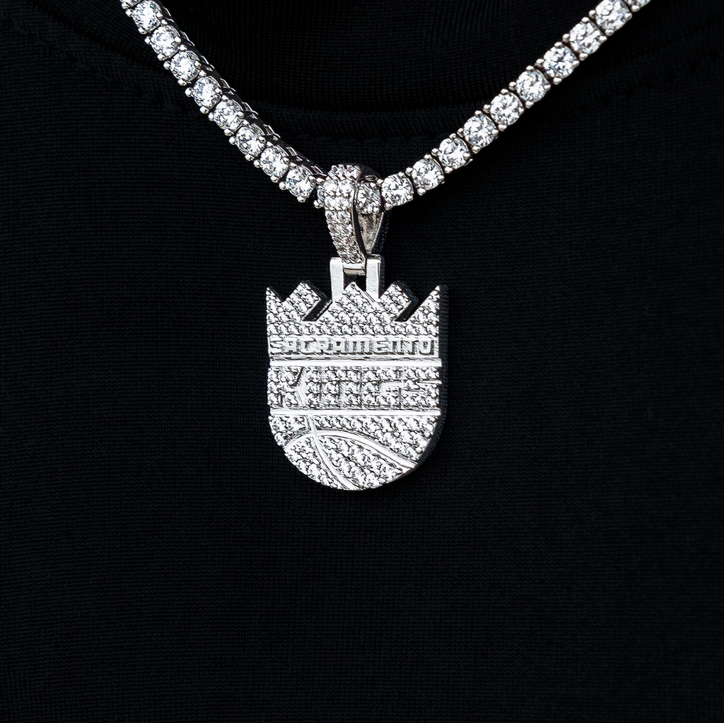 Sacramento Kings Official NBA Micro Logo Pendant in White Gold