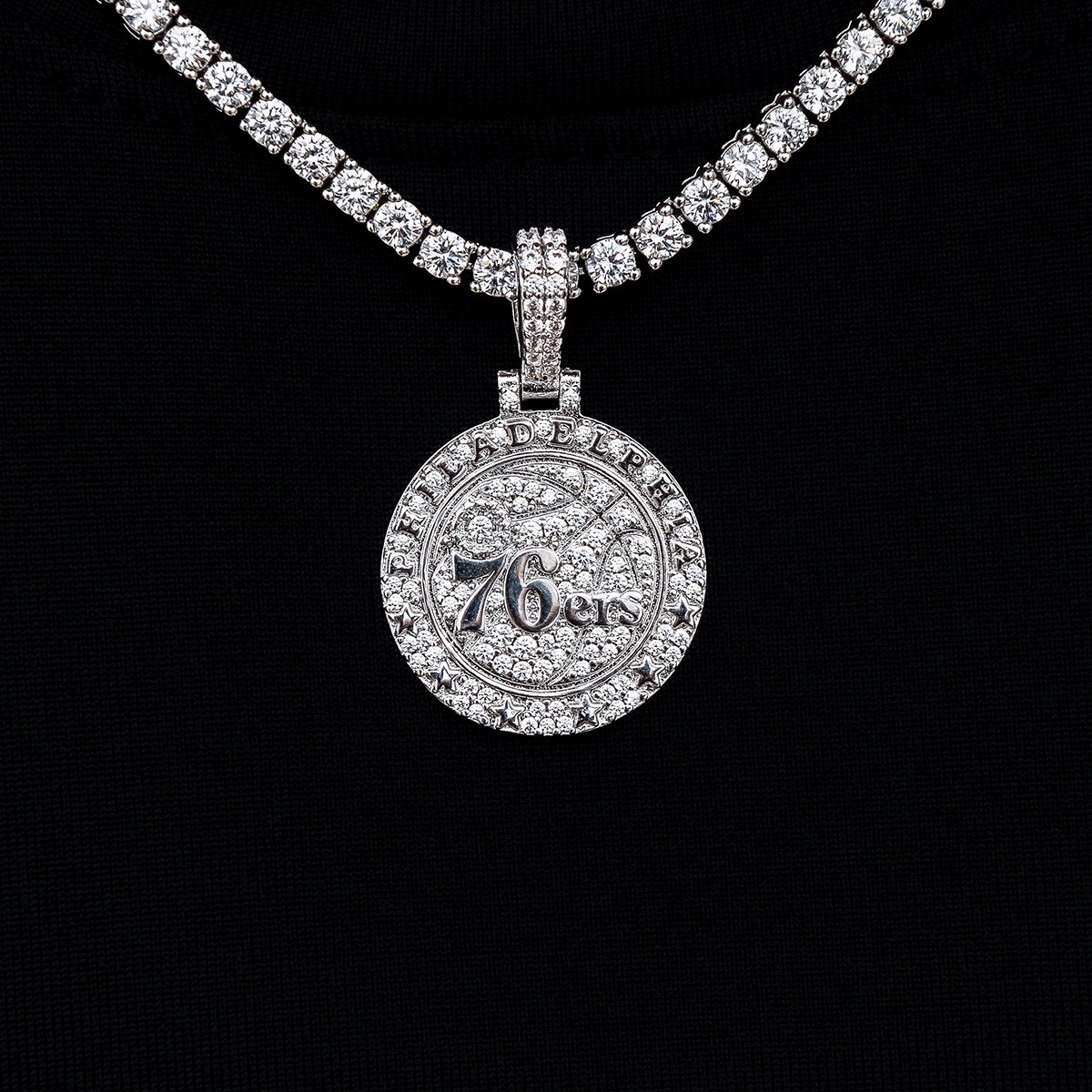 Philadelphia 76ers Official NBA Micro Logo Pendant in White Gold