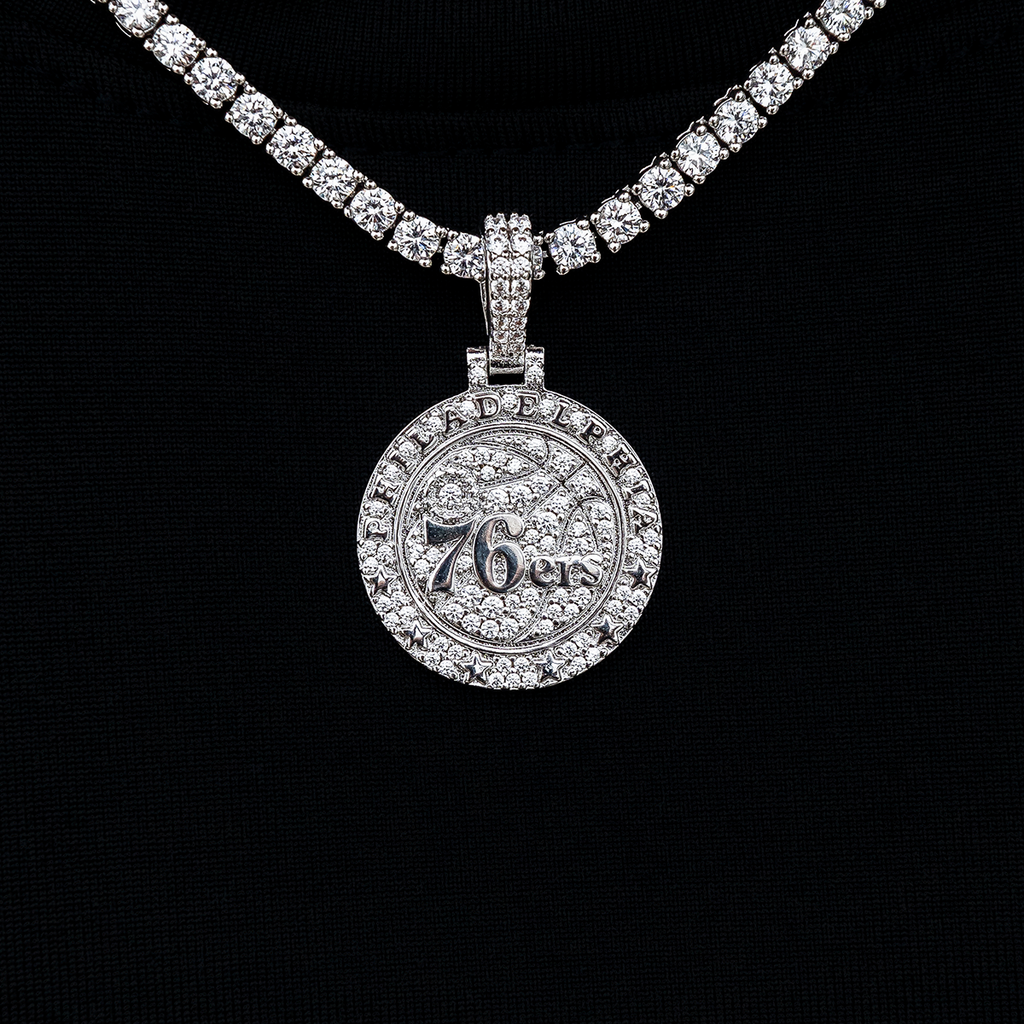 Philadelphia 76ers Official NBA Micro Logo Pendant in White Gold