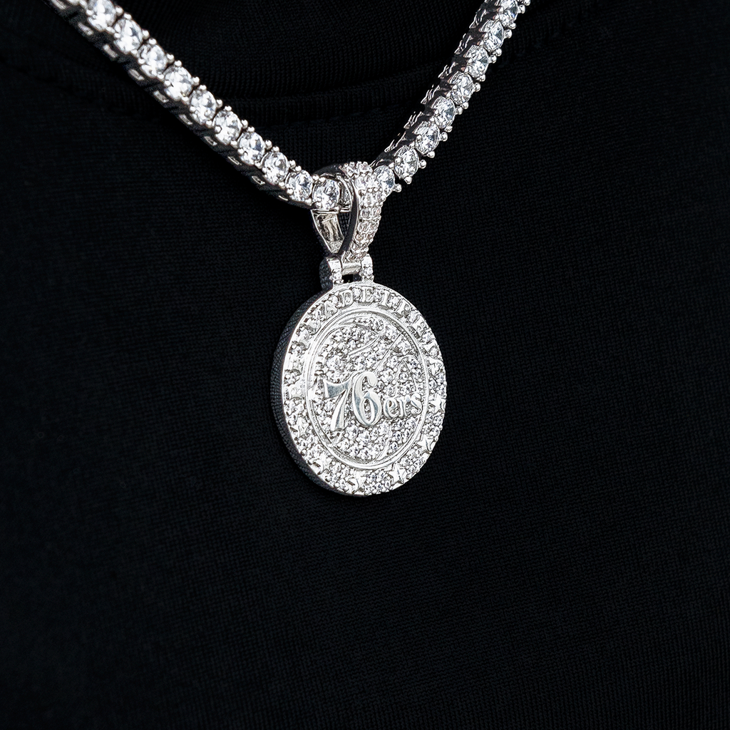 Philadelphia 76ers Official NBA Micro Logo Pendant in White Gold