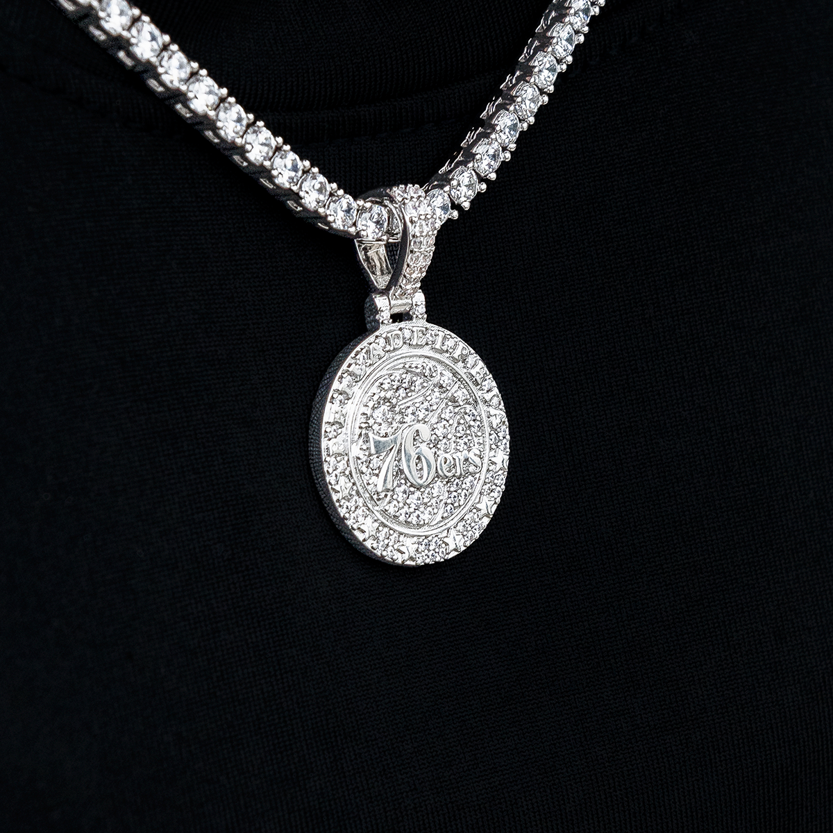 Philadelphia 76ers Official NBA Micro Logo Pendant in White Gold